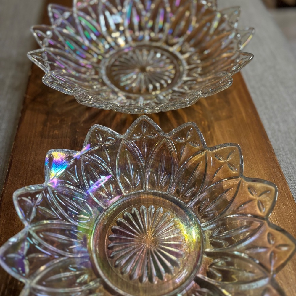 Vintage Federal Glass Iridescent Petal Bowls (2 ) Carnival Glass Retro Hollywood